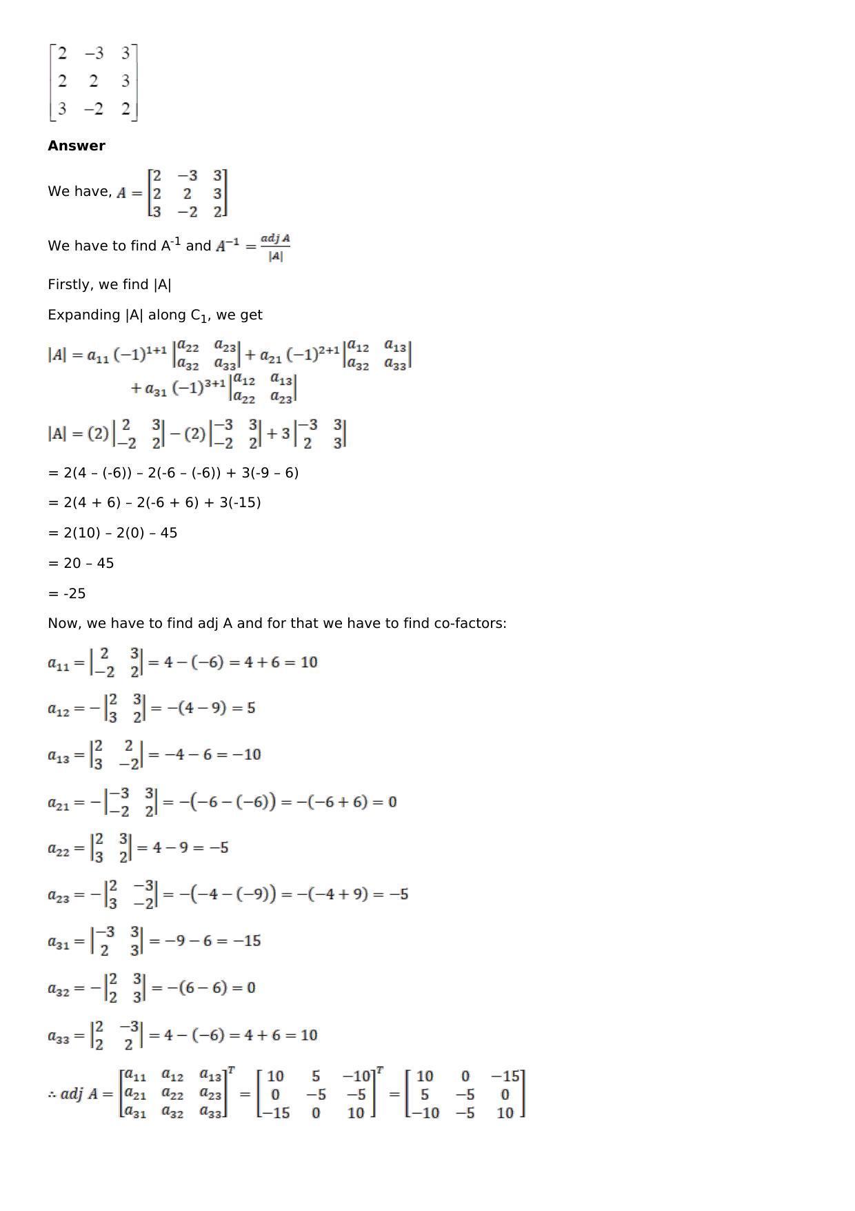 Chapter 7: Adjoint and Inverse of a Matrix Solutions: RS Aggarwal Class 12 Solutions  - Page 23