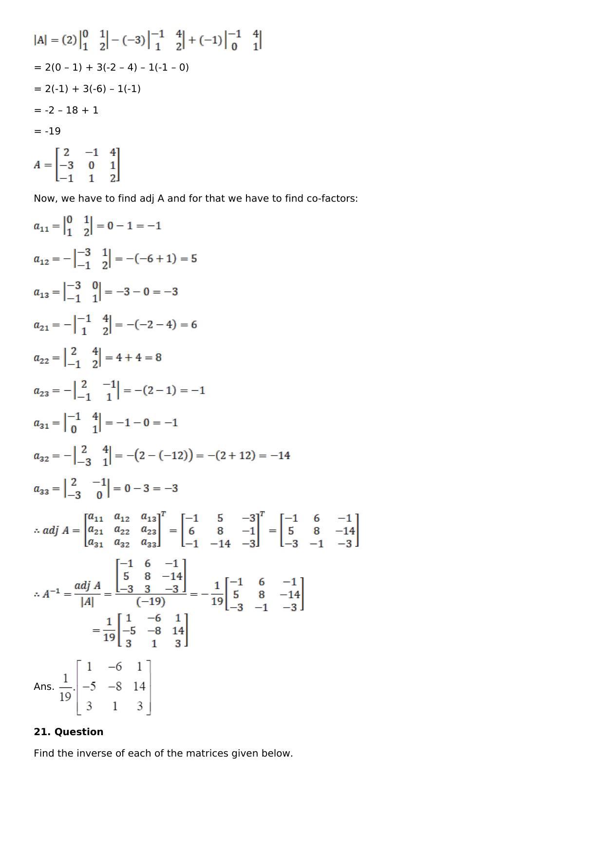 Chapter 7: Adjoint and Inverse of a Matrix Solutions: RS Aggarwal Class 12 Solutions  - Page 26