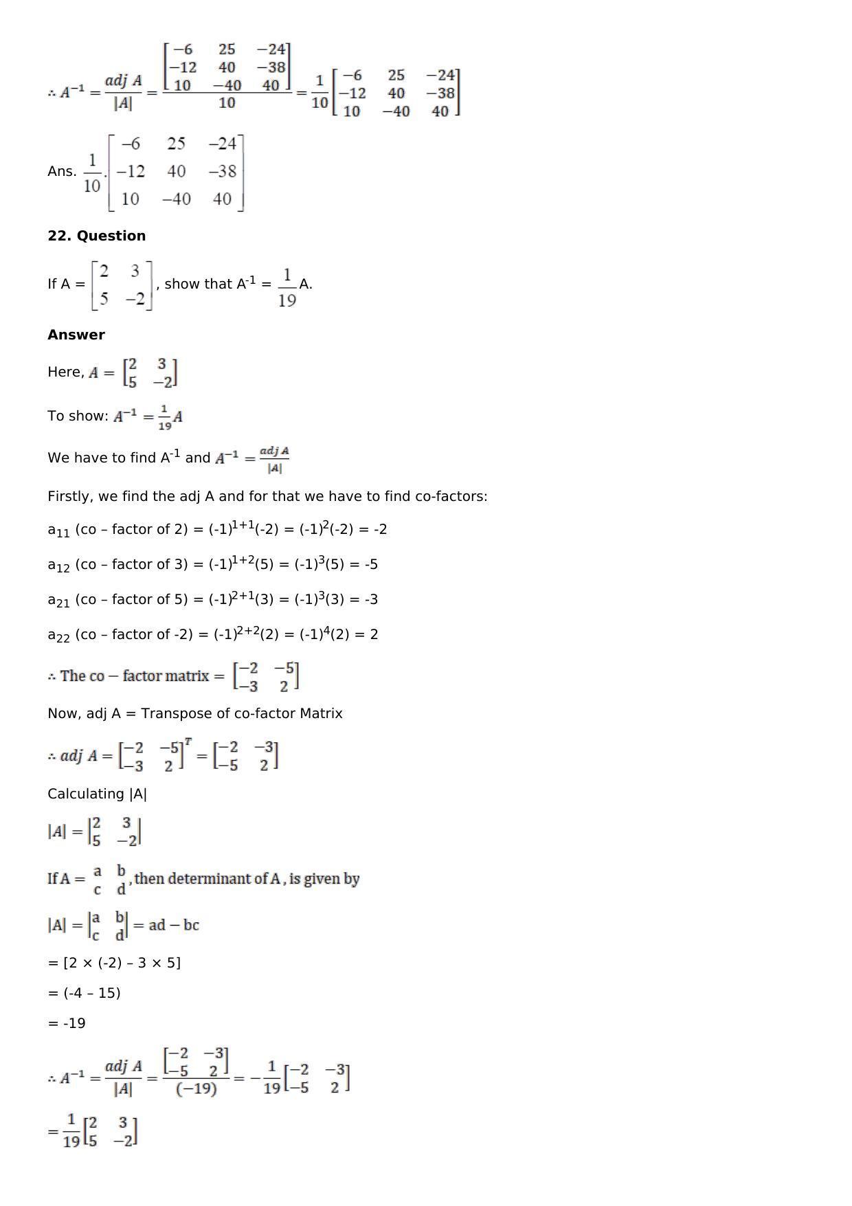 Chapter 7: Adjoint and Inverse of a Matrix Solutions: RS Aggarwal Class 12 Solutions  - Page 28