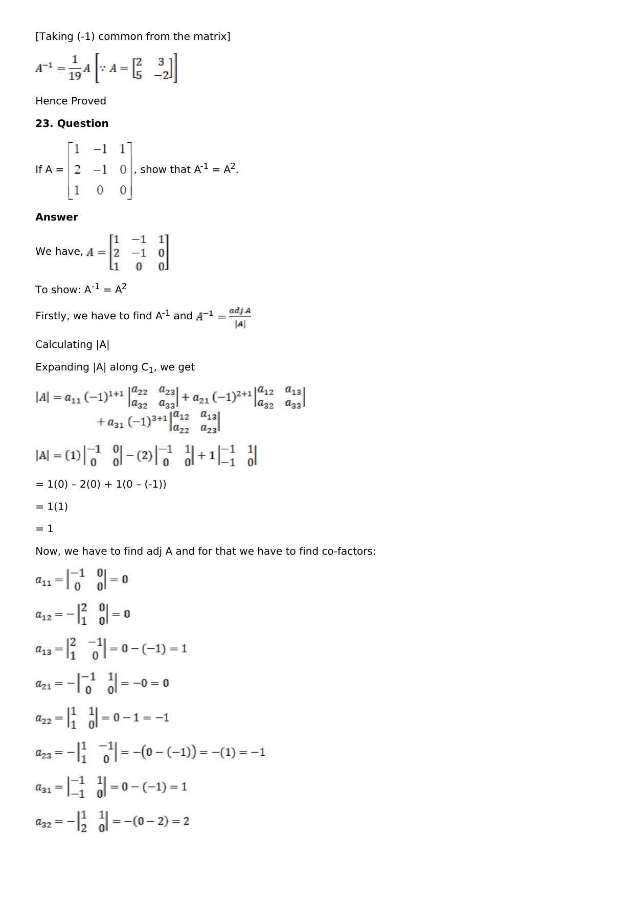 Chapter 7: Adjoint and Inverse of a Matrix Solutions: RS Aggarwal Class 12 Solutions  - Page 29