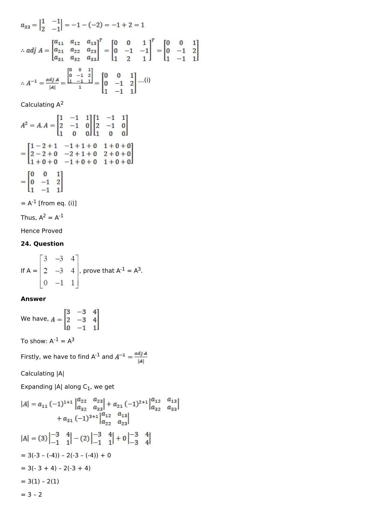Chapter 7: Adjoint and Inverse of a Matrix Solutions: RS Aggarwal Class 12 Solutions  - Page 30