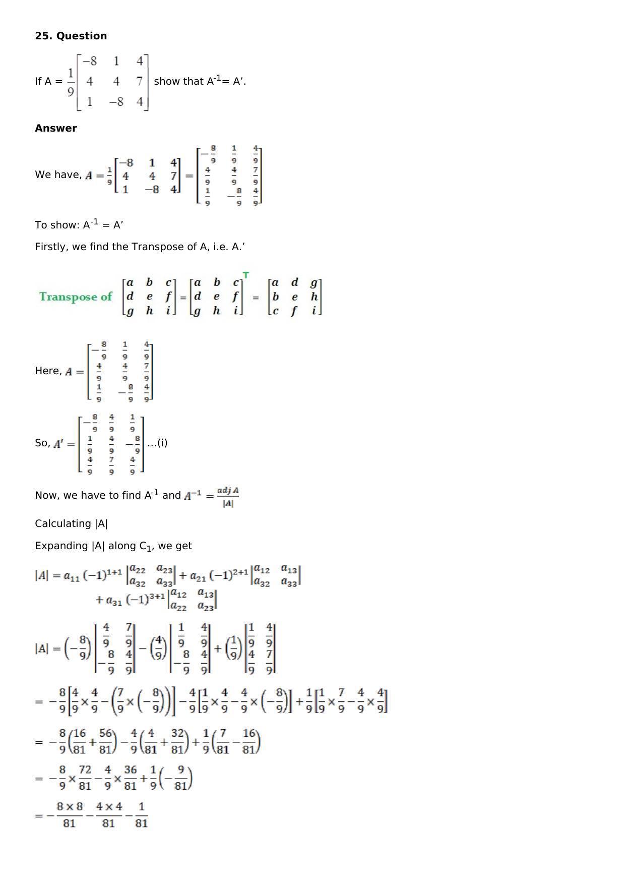 Chapter 7: Adjoint and Inverse of a Matrix Solutions: RS Aggarwal Class 12 Solutions  - Page 32
