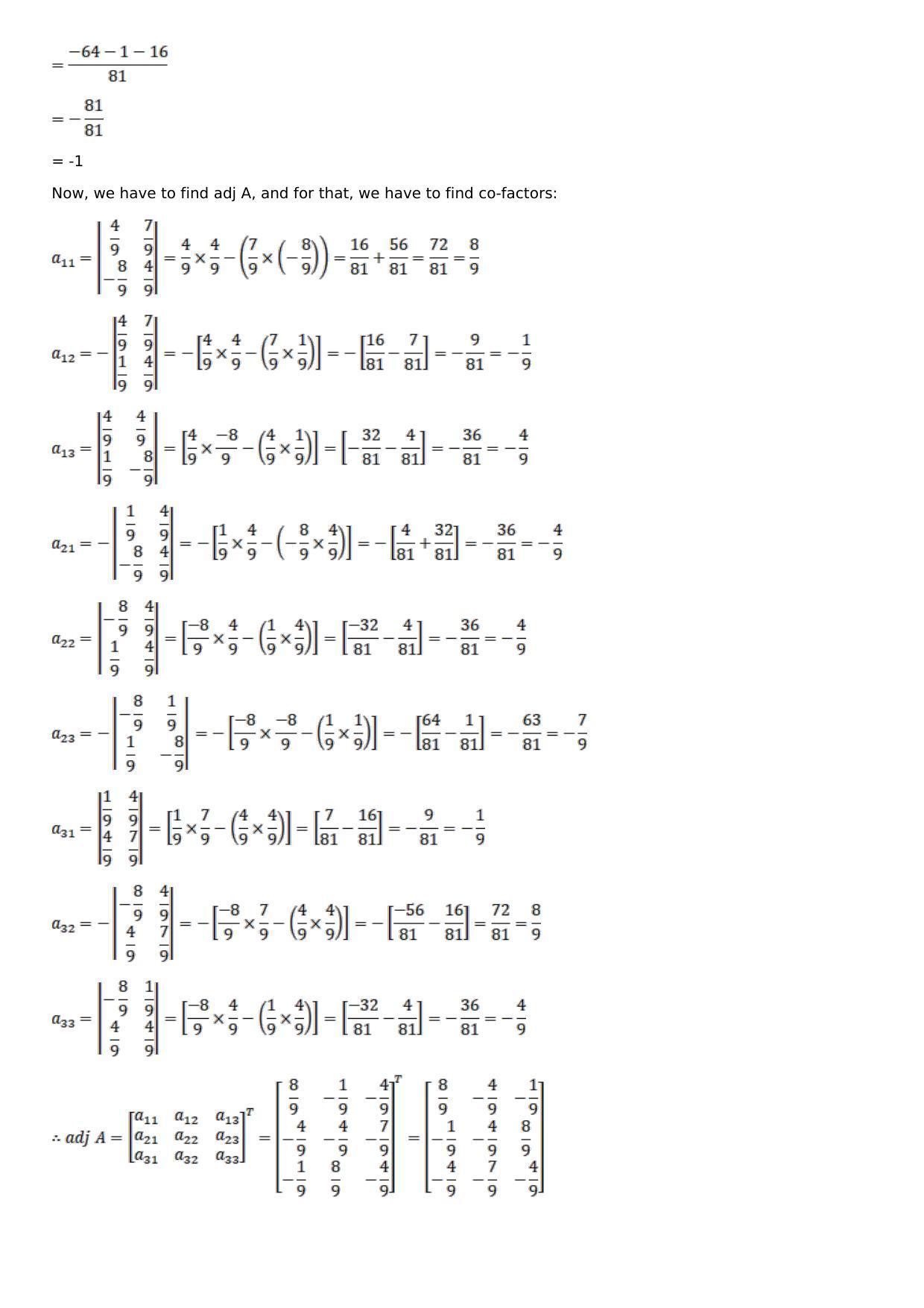 Chapter 7: Adjoint and Inverse of a Matrix Solutions: RS Aggarwal Class 12 Solutions  - Page 33