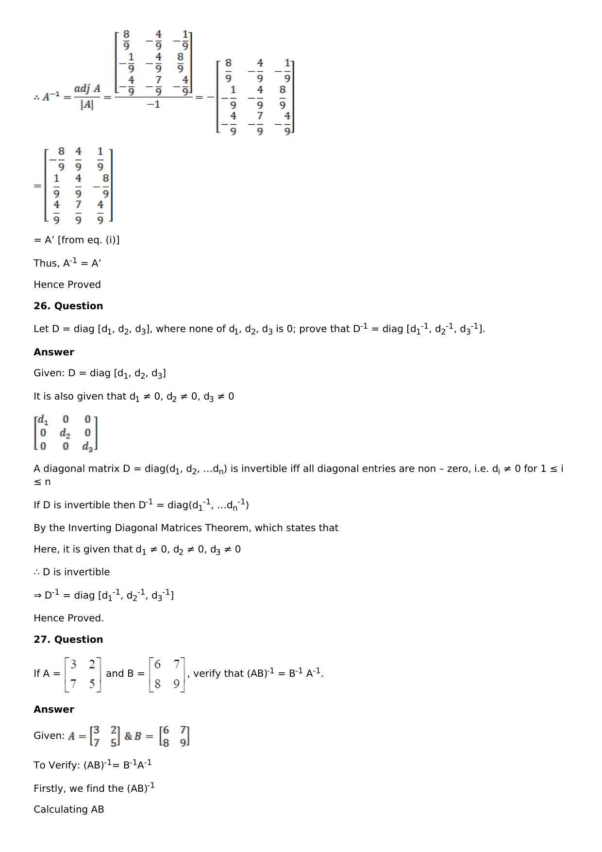 Chapter 7: Adjoint and Inverse of a Matrix Solutions: RS Aggarwal Class 12 Solutions  - Page 34
