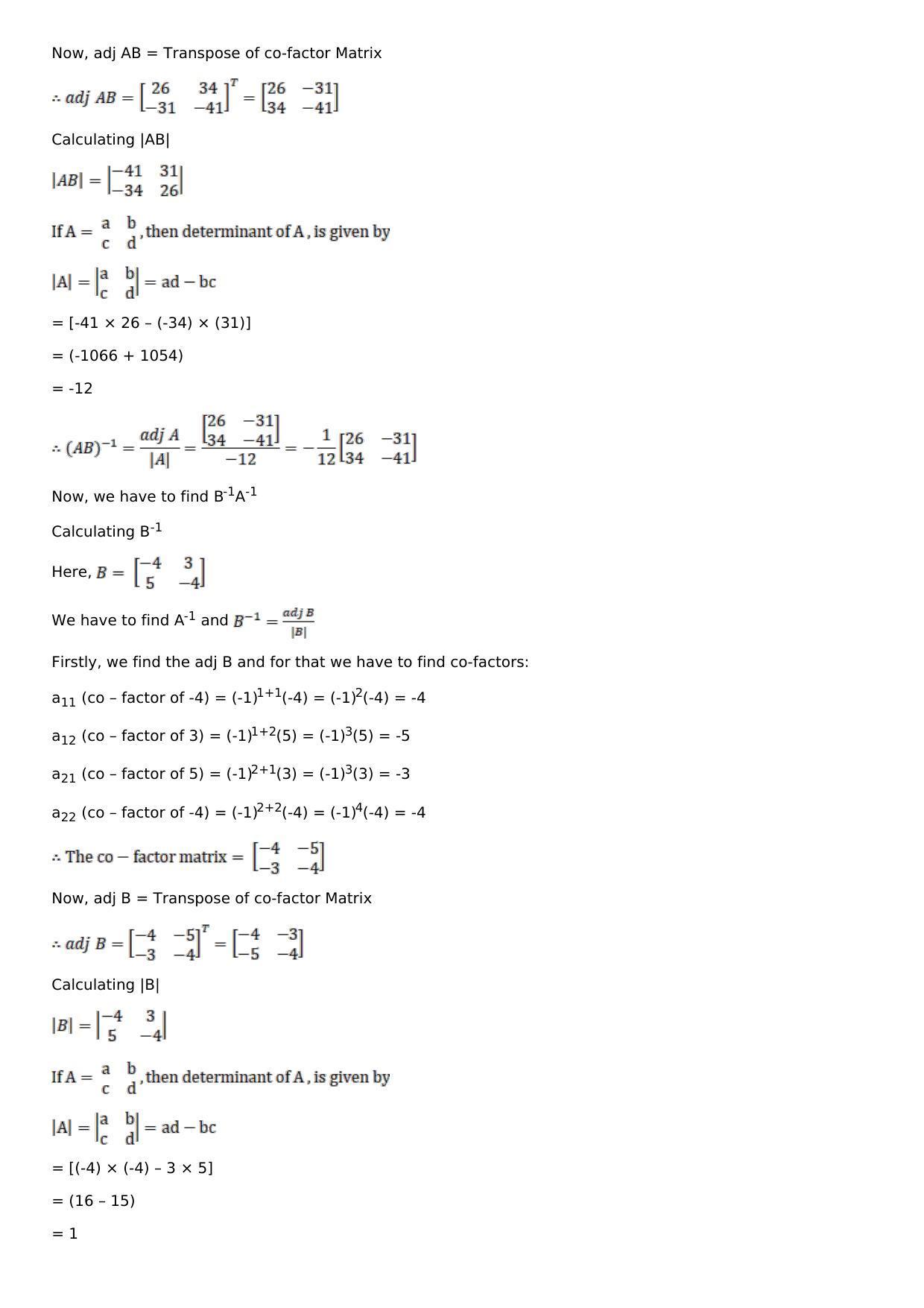 Chapter 7: Adjoint and Inverse of a Matrix Solutions: RS Aggarwal Class 12 Solutions  - Page 38