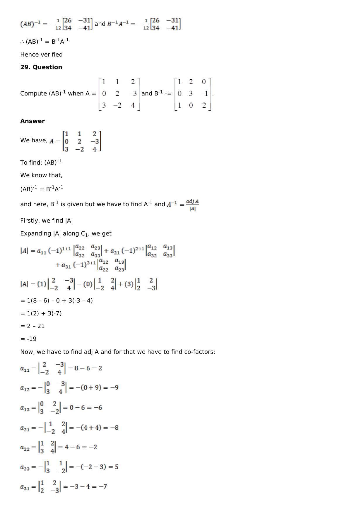 Chapter 7: Adjoint and Inverse of a Matrix Solutions: RS Aggarwal Class 12 Solutions  - Page 40