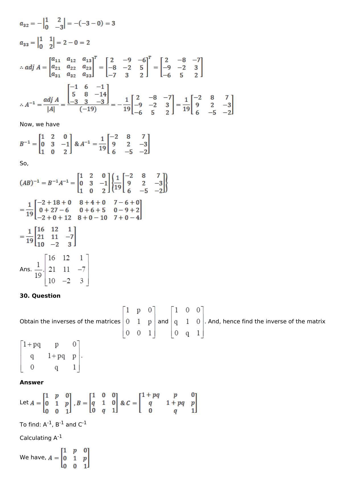 Chapter 7: Adjoint and Inverse of a Matrix Solutions: RS Aggarwal Class 12 Solutions  - Page 41