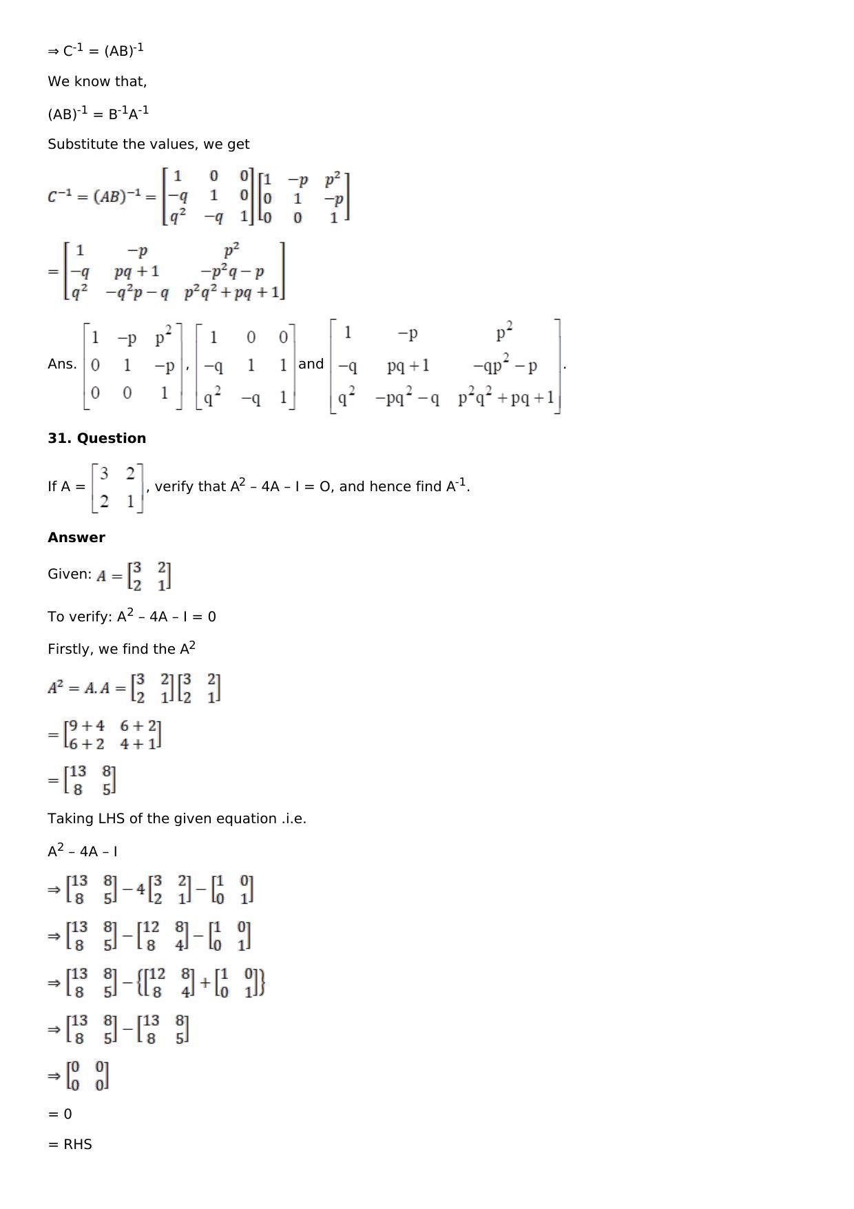 Chapter 7: Adjoint and Inverse of a Matrix Solutions: RS Aggarwal Class 12 Solutions  - Page 44