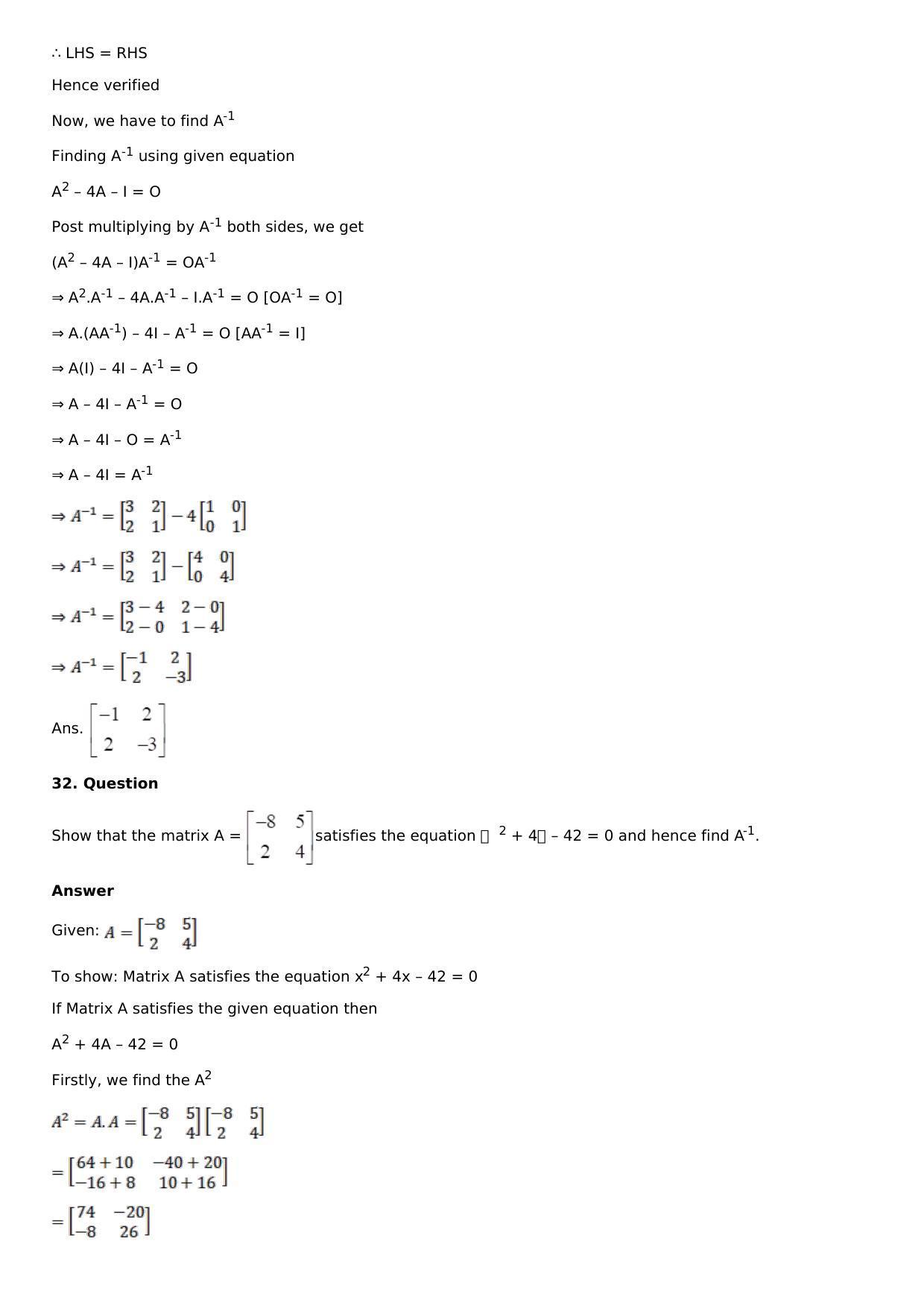 Chapter 7: Adjoint and Inverse of a Matrix Solutions: RS Aggarwal Class 12 Solutions  - Page 45