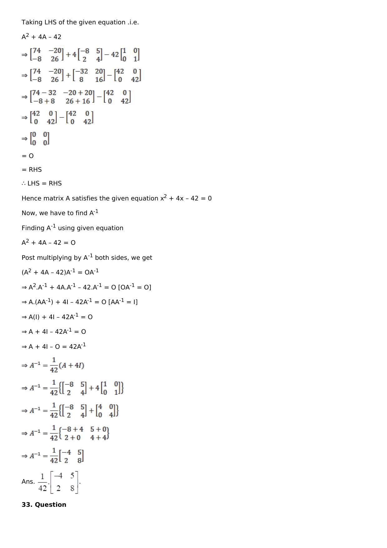 Chapter 7: Adjoint and Inverse of a Matrix Solutions: RS Aggarwal Class 12 Solutions  - Page 46