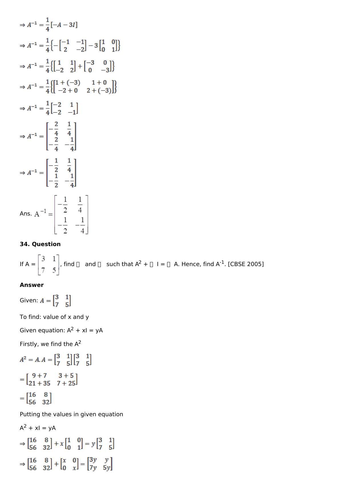 Chapter 7: Adjoint and Inverse of a Matrix Solutions: RS Aggarwal Class 12 Solutions  - Page 48