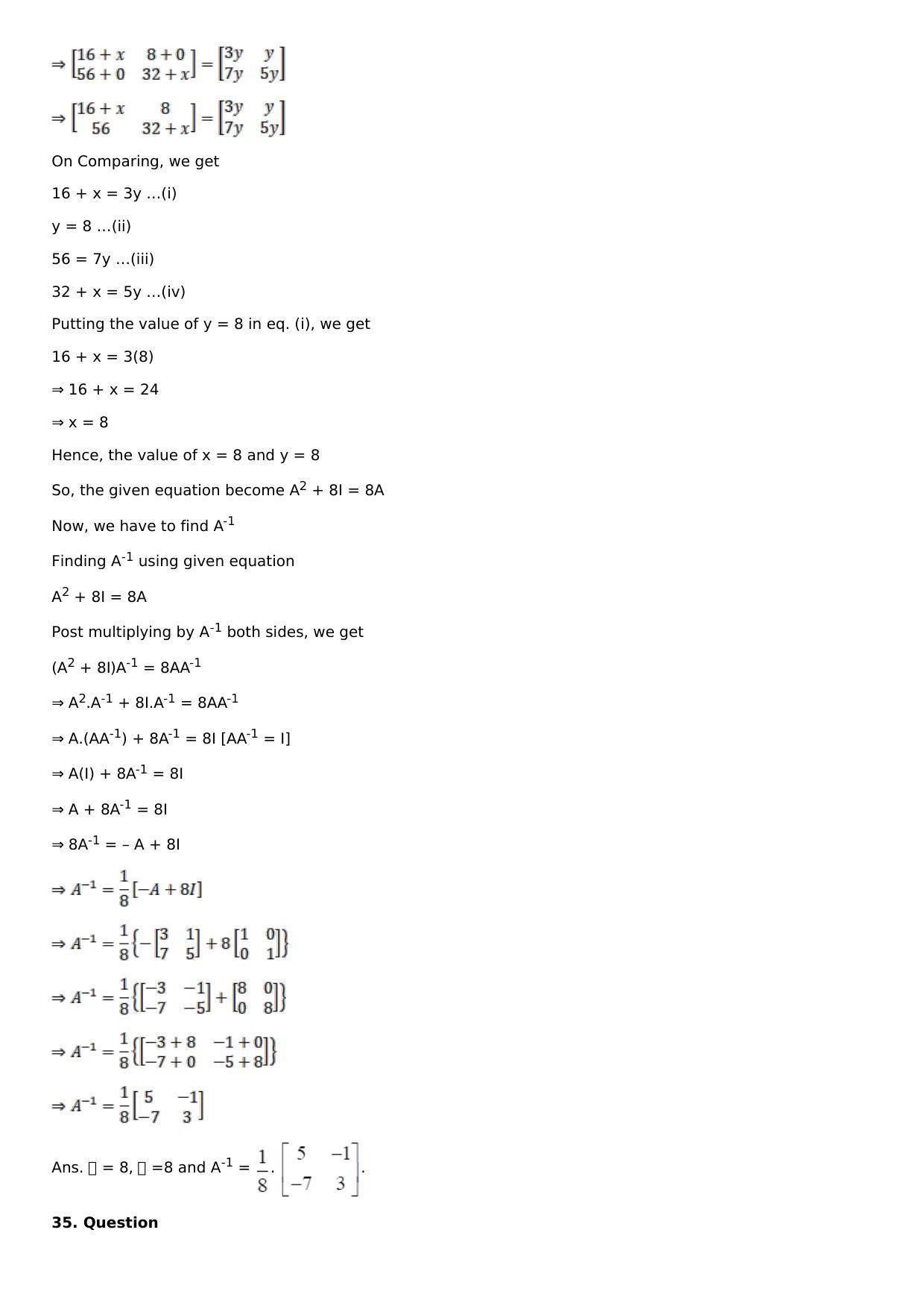 Chapter 7: Adjoint and Inverse of a Matrix Solutions: RS Aggarwal Class 12 Solutions  - Page 49