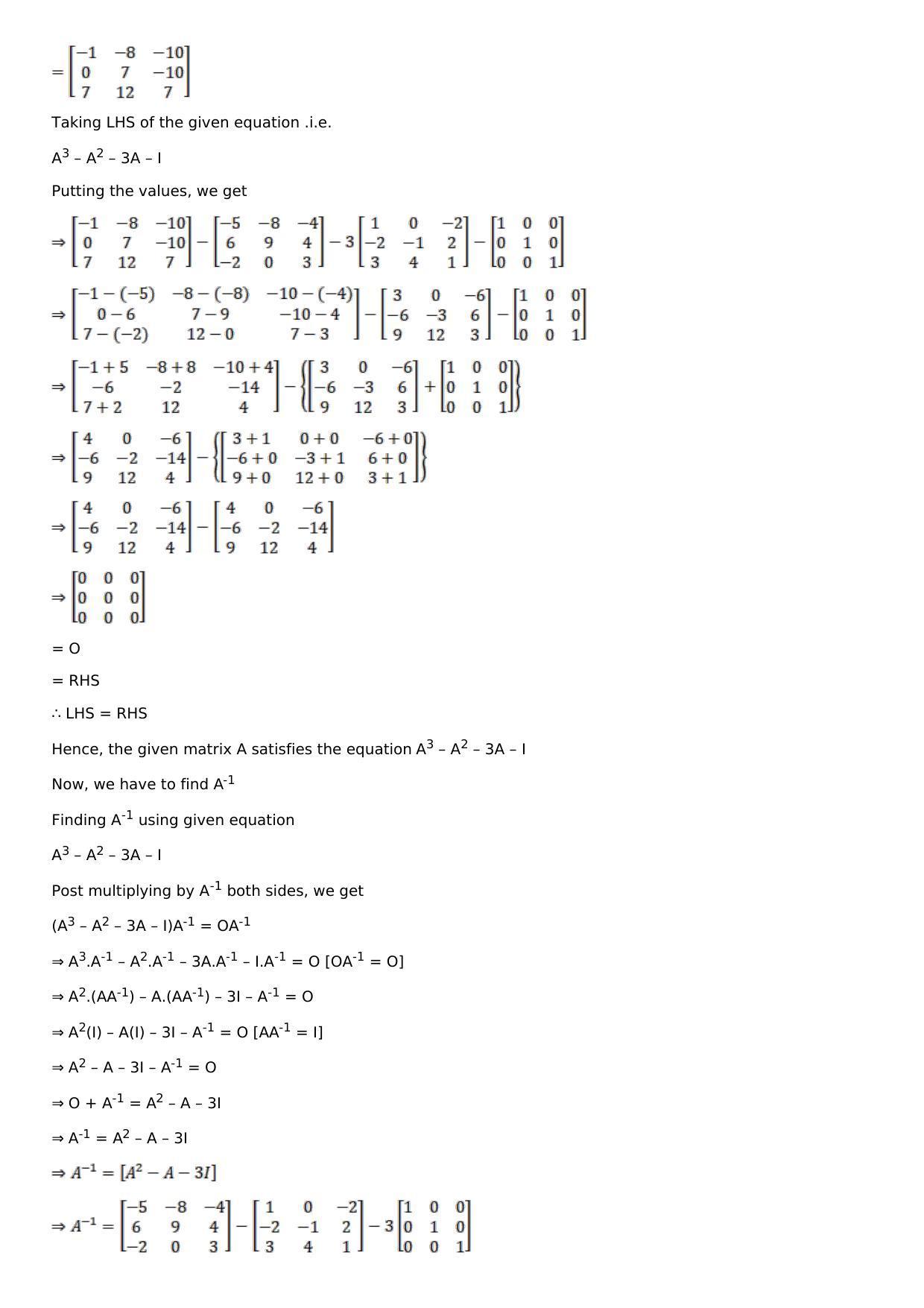 Chapter 7: Adjoint and Inverse of a Matrix Solutions: RS Aggarwal Class 12 Solutions  - Page 52