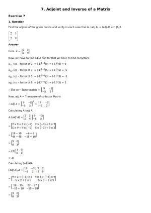Chapter 7: Adjoint and Inverse of a Matrix Solutions: RS Aggarwal Class 12 Solutions 