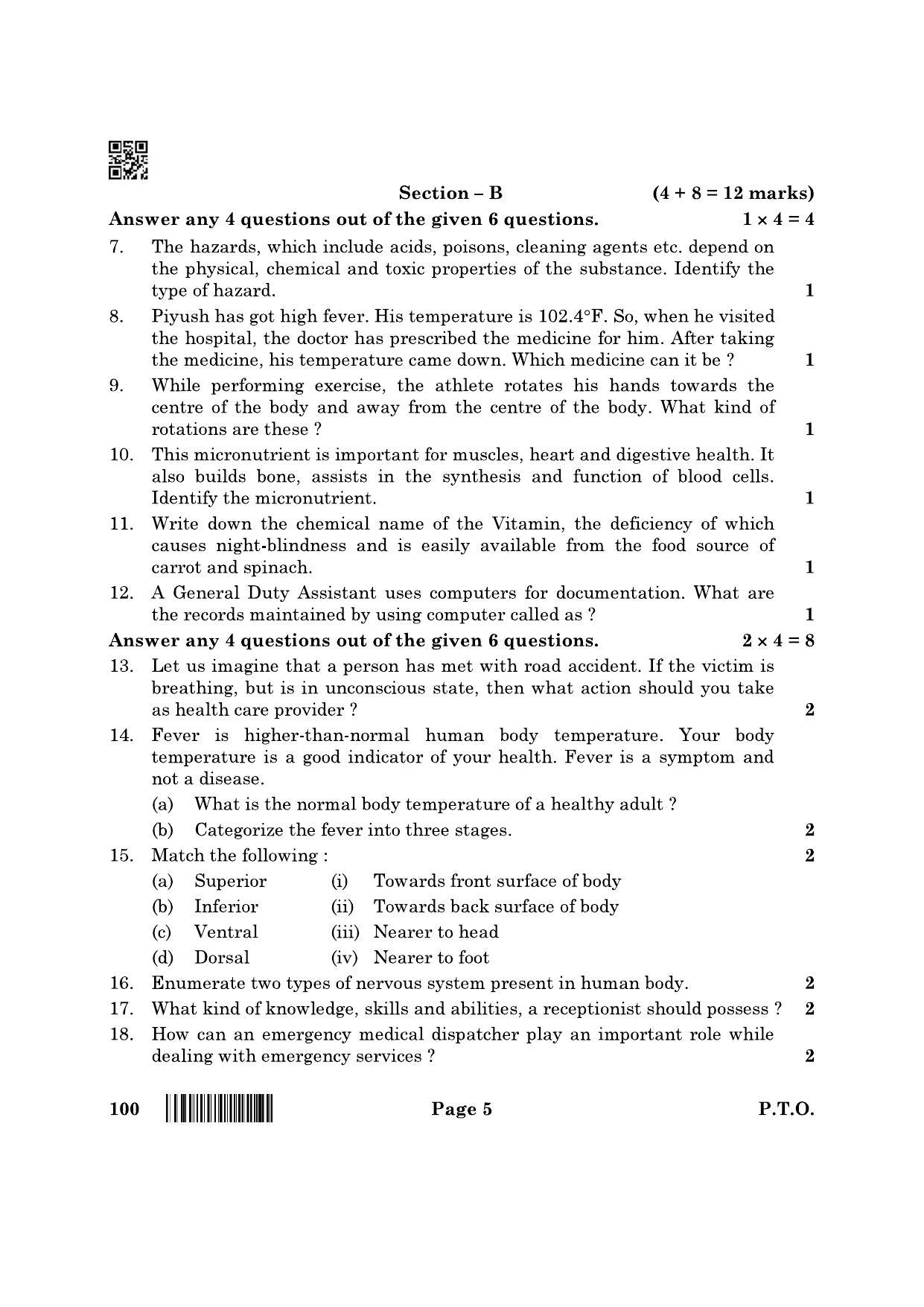 CBSE Class 10 100 Health Care 2022 Question Paper - Page 5