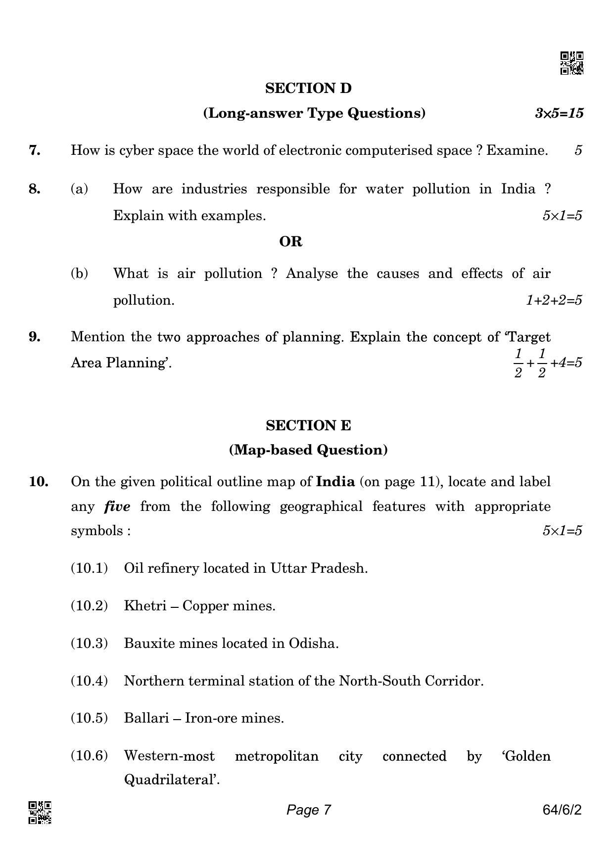 CBSE Class 12 64-6-2 GEOGRAPHY 2022 Compartment Question Paper - Page 7