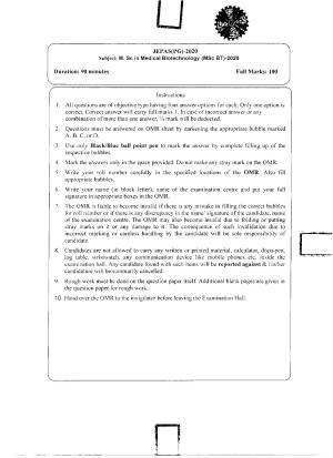 WBJEEB JEMAS (PG) 2020 MSc BT Question Paper