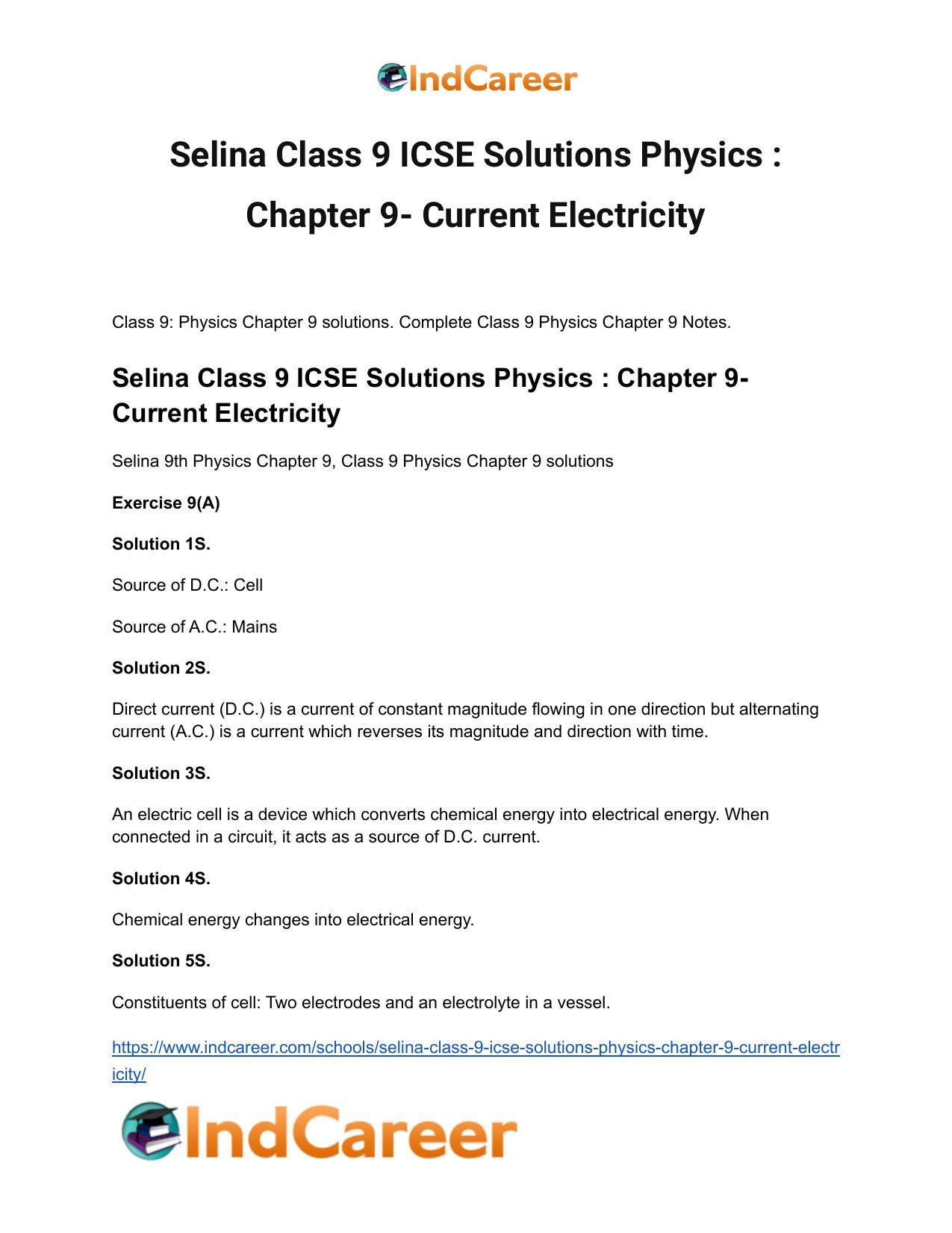 Selina Class 9 ICSE Solutions Physics : Chapter 9- Current Electricity - Page 2