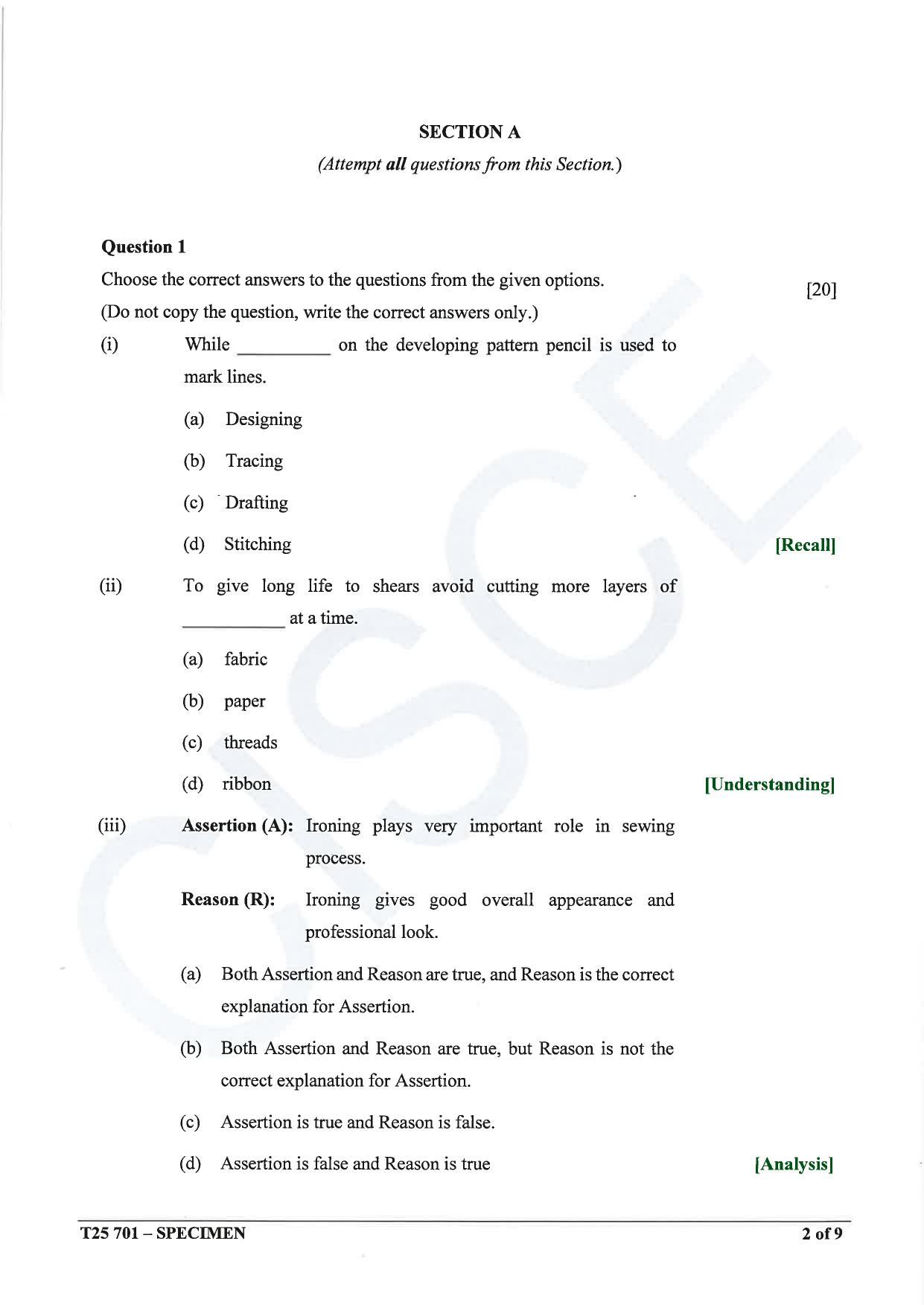 ICSE Class 10 2025 Fashion Designing (QP & MS) Specimen Paper - Page 2