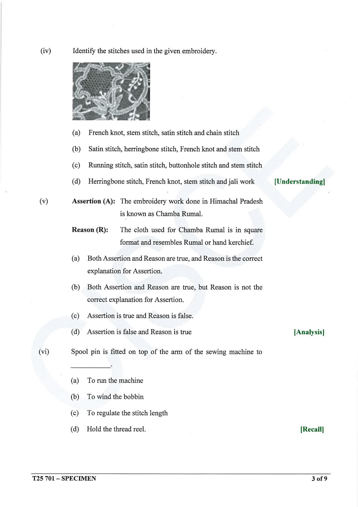 ICSE Class 10 2025 Fashion Designing (QP & MS) Specimen Paper - Page 3