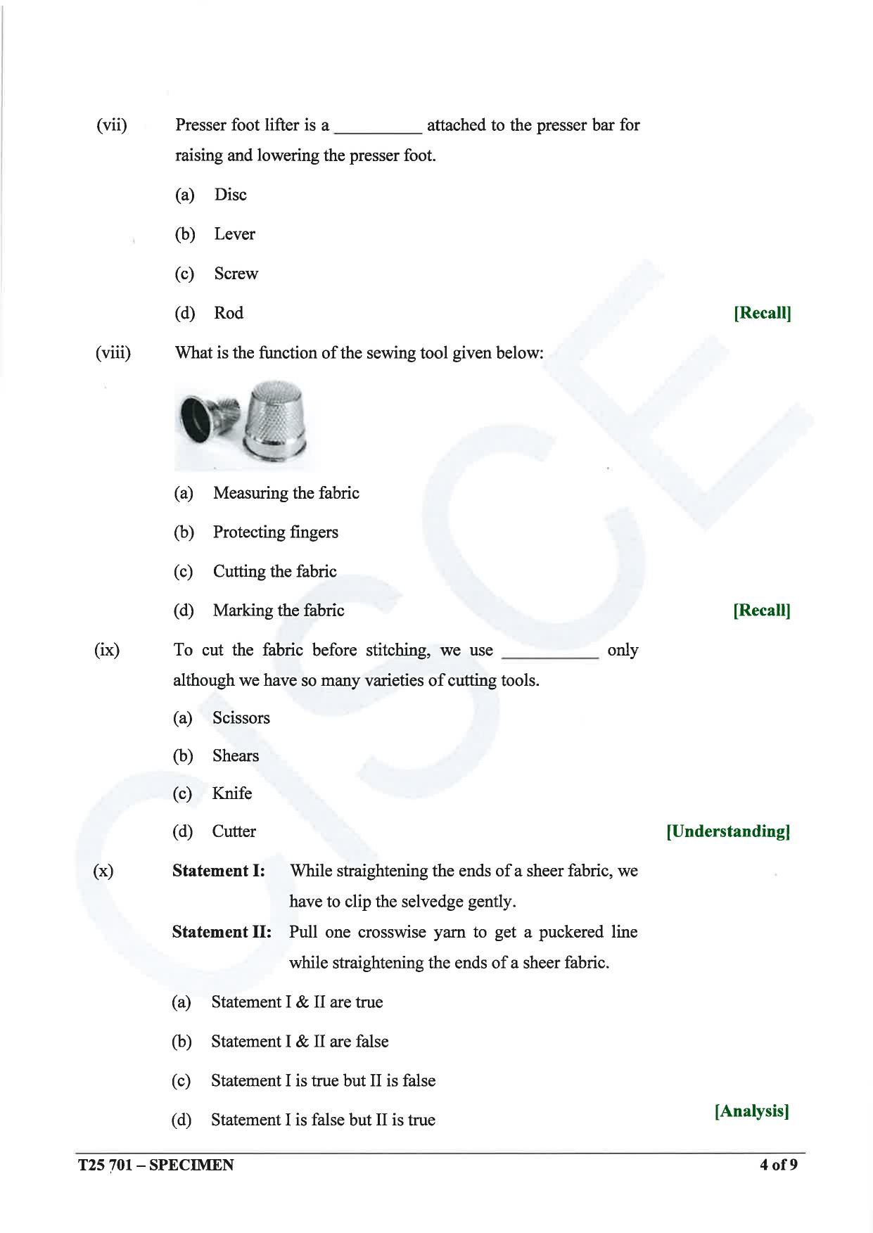 ICSE Class 10 2025 Fashion Designing (QP & MS) Specimen Paper - Page 4