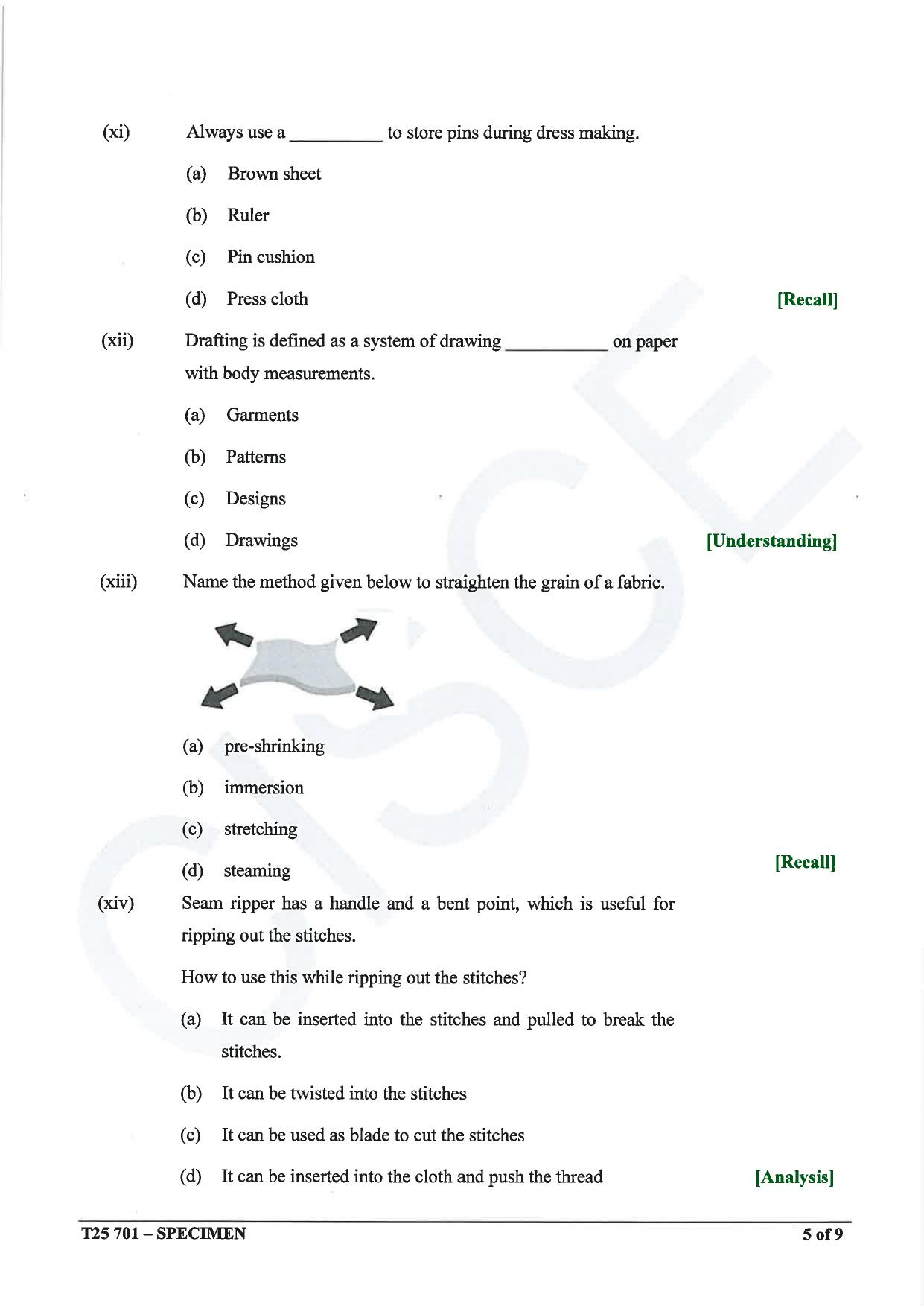 ICSE Class 10 2025 Fashion Designing (QP & MS) Specimen Paper - Page 5