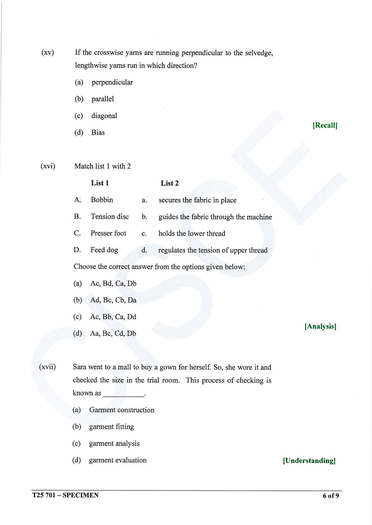 ICSE Class 10 2025 Fashion Designing (QP & MS) Specimen Paper - Page 6