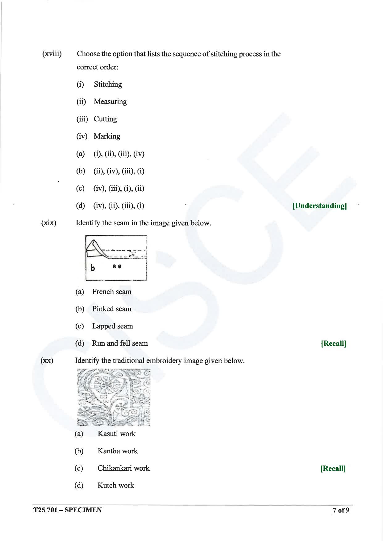 ICSE Class 10 2025 Fashion Designing (QP & MS) Specimen Paper - Page 7