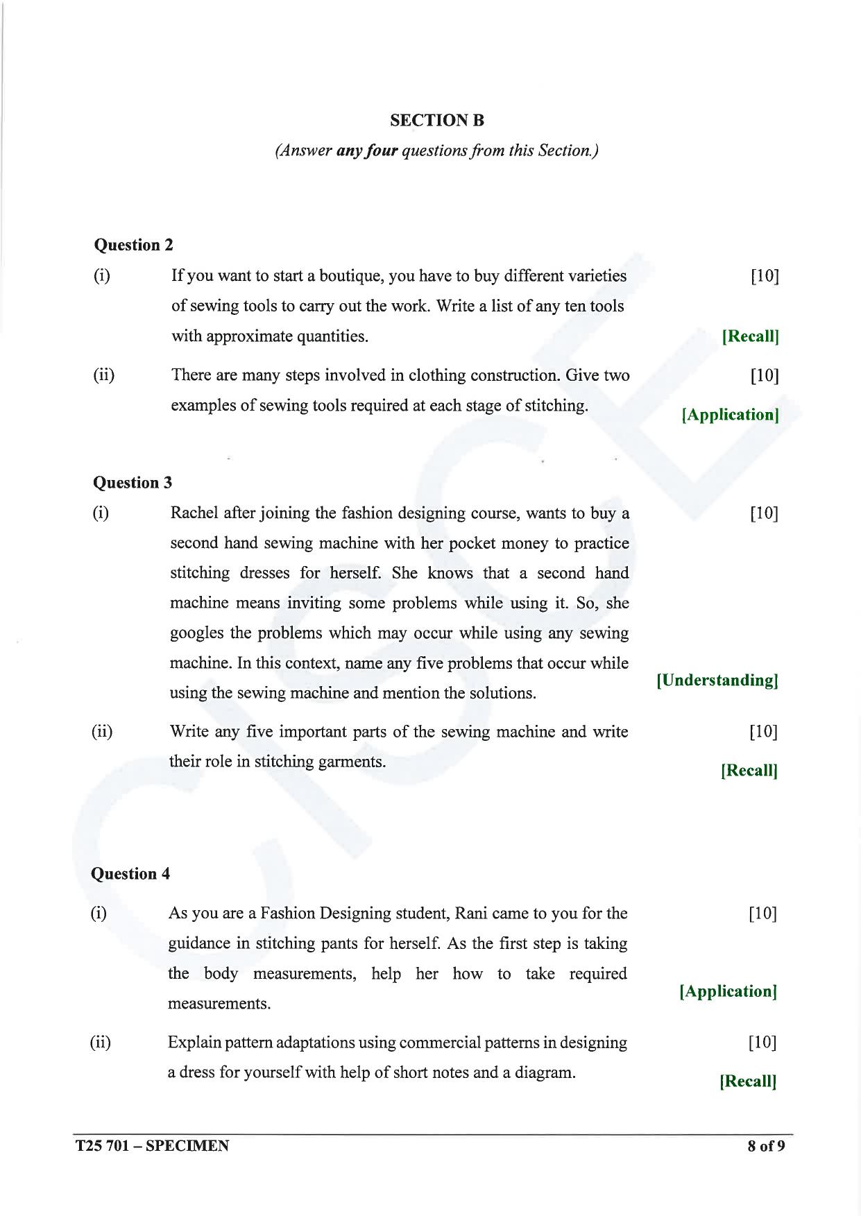 ICSE Class 10 2025 Fashion Designing (QP & MS) Specimen Paper - Page 8