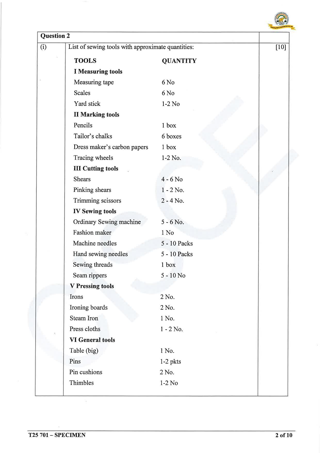ICSE Class 10 2025 Fashion Designing (QP & MS) Specimen Paper - Page 11