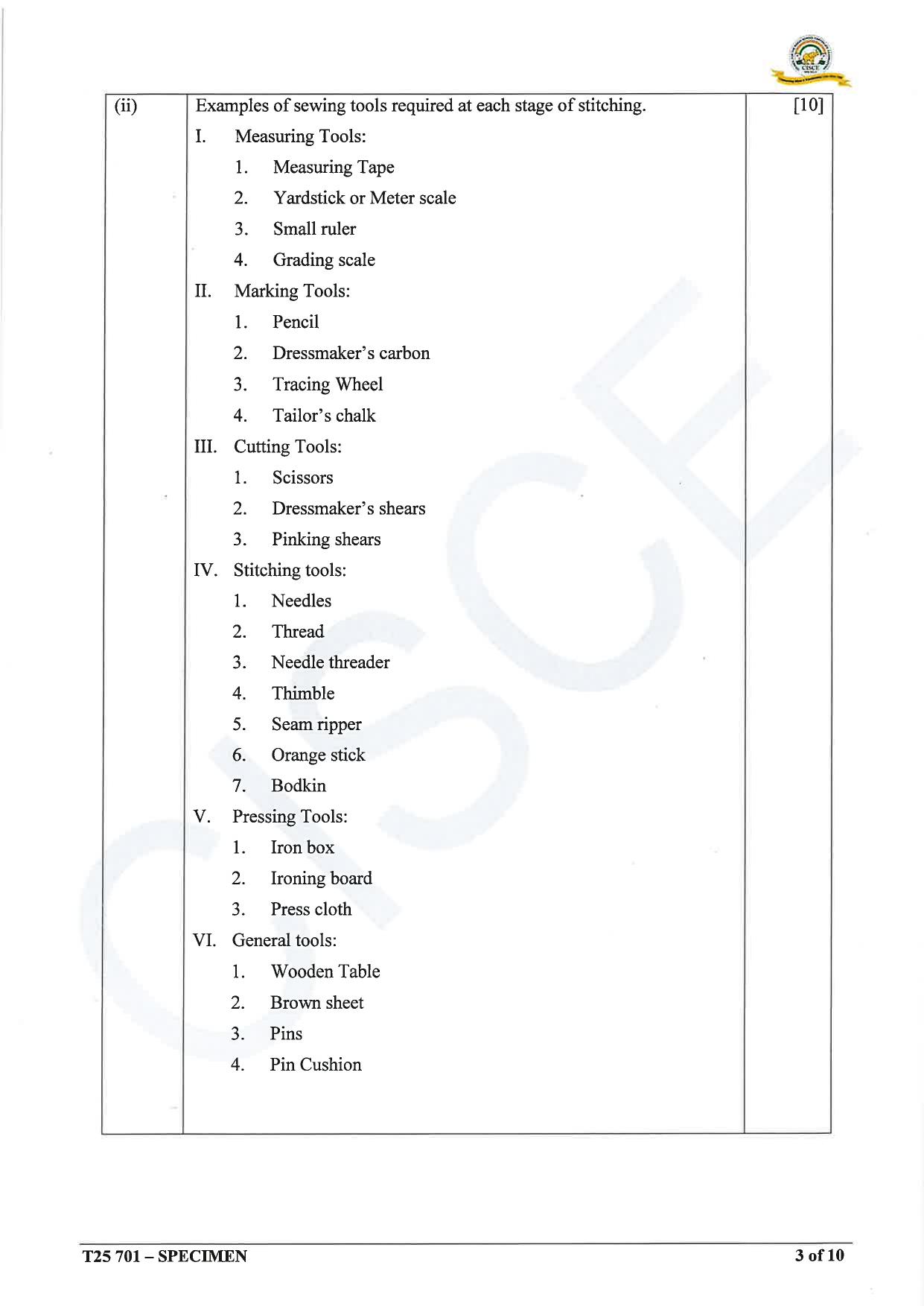 ICSE Class 10 2025 Fashion Designing (QP & MS) Specimen Paper - Page 12