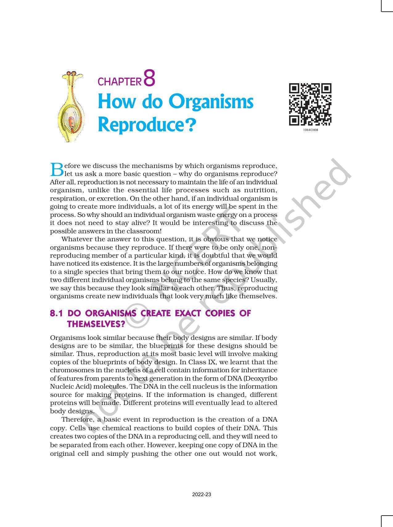 NCERT Book for Class 10 Science Chapter 8 How do Organisms Reproduce? - Page 1
