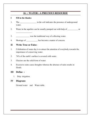 CBSE Worksheets for Class 7 Science Water – A Precious Recourse Assignment