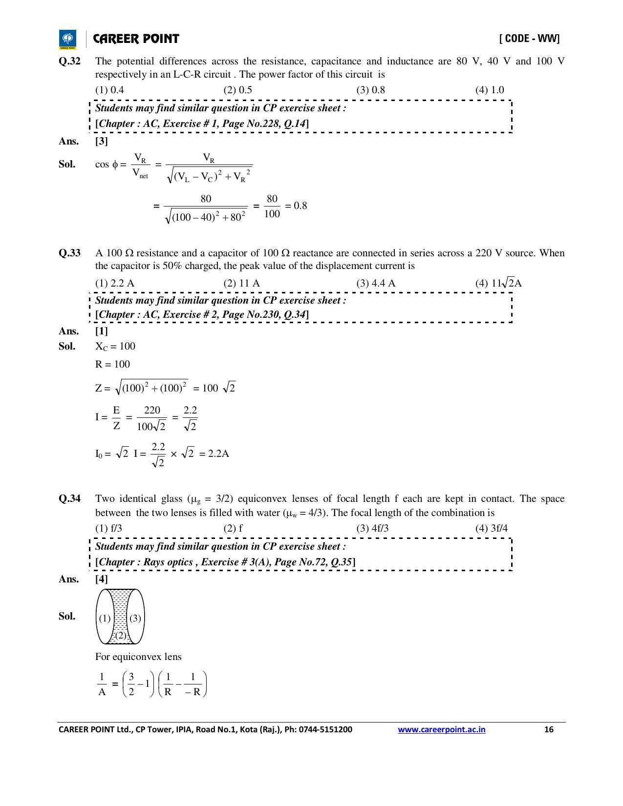 NEET Code AA 2016 Answer & Solutions - Page 16