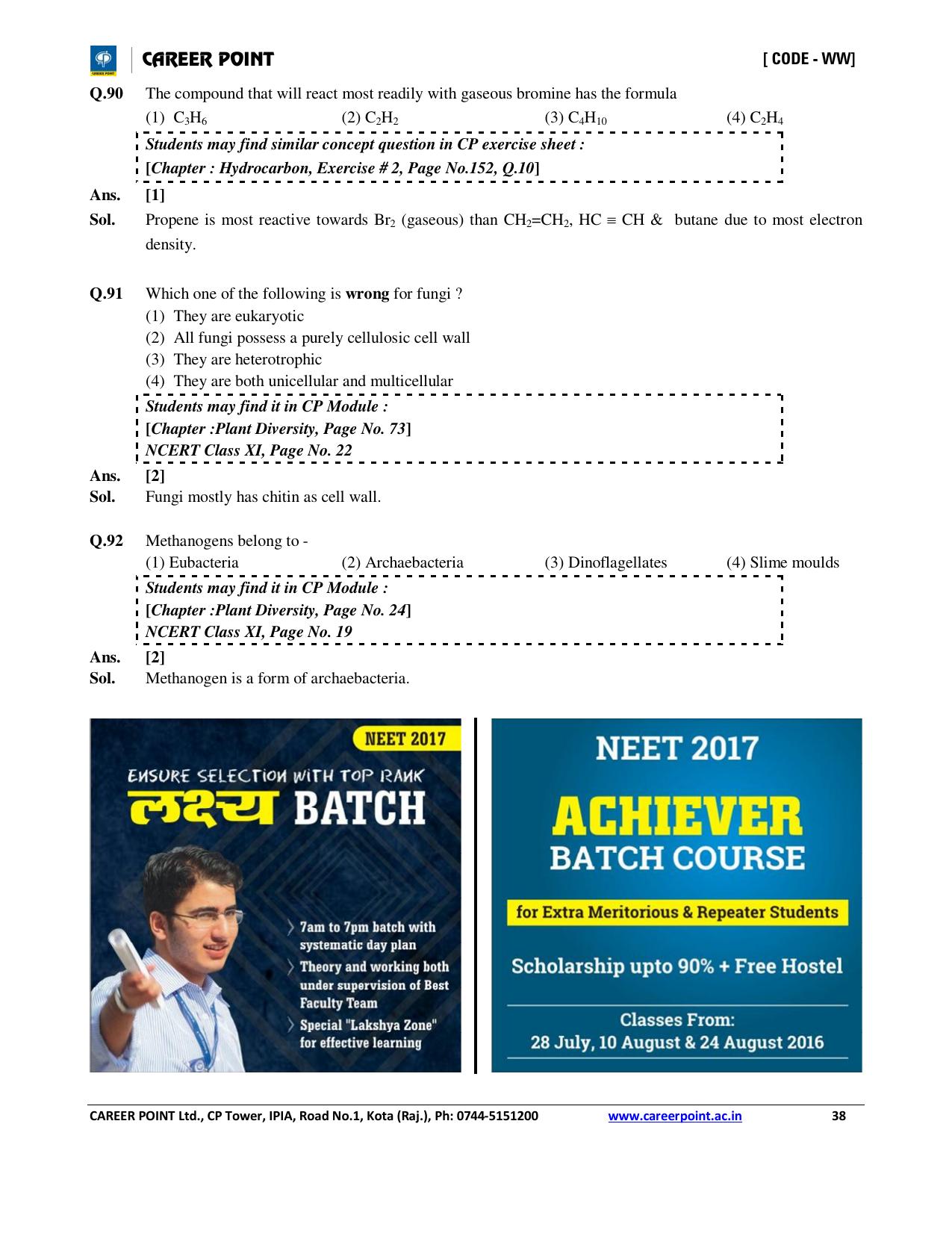 NEET Code AA 2016 Answer & Solutions - Page 38