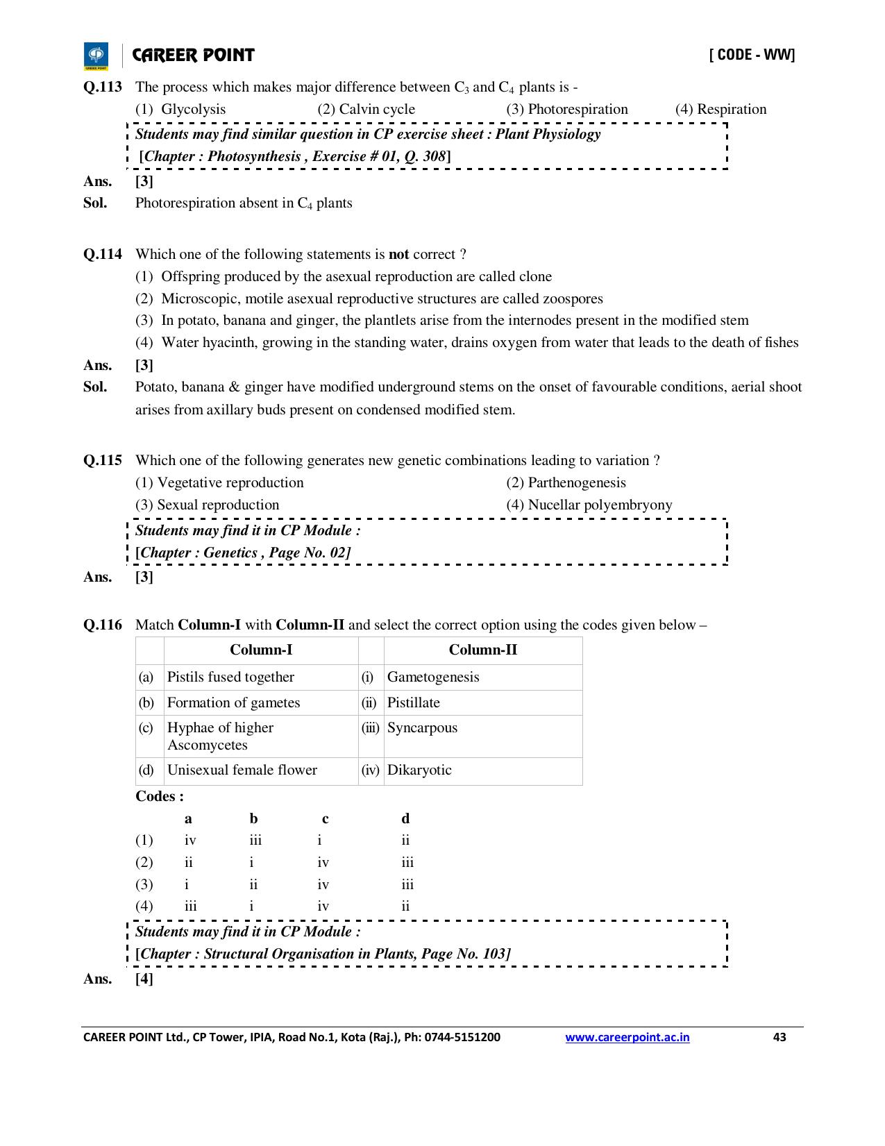 NEET Code AA 2016 Answer & Solutions - Page 43