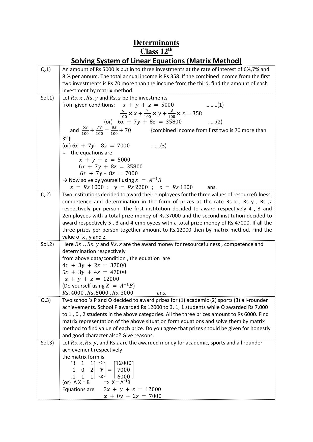 CBSE Class 12 Maths Determinants Assignment 5 - Page 1