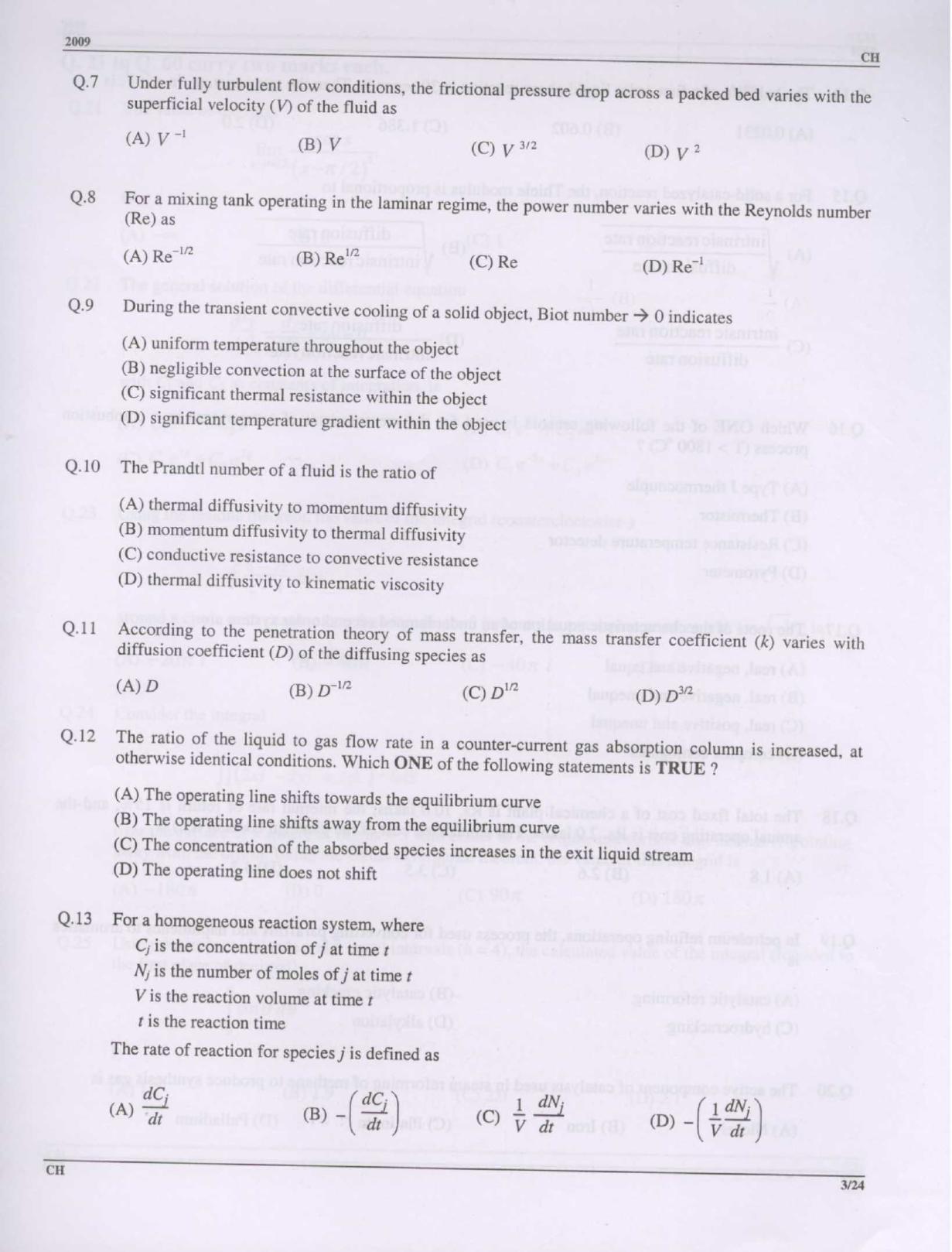 GATE 2009 Chemical Engineering (CH) Question Paper with Answer Key - Page 3