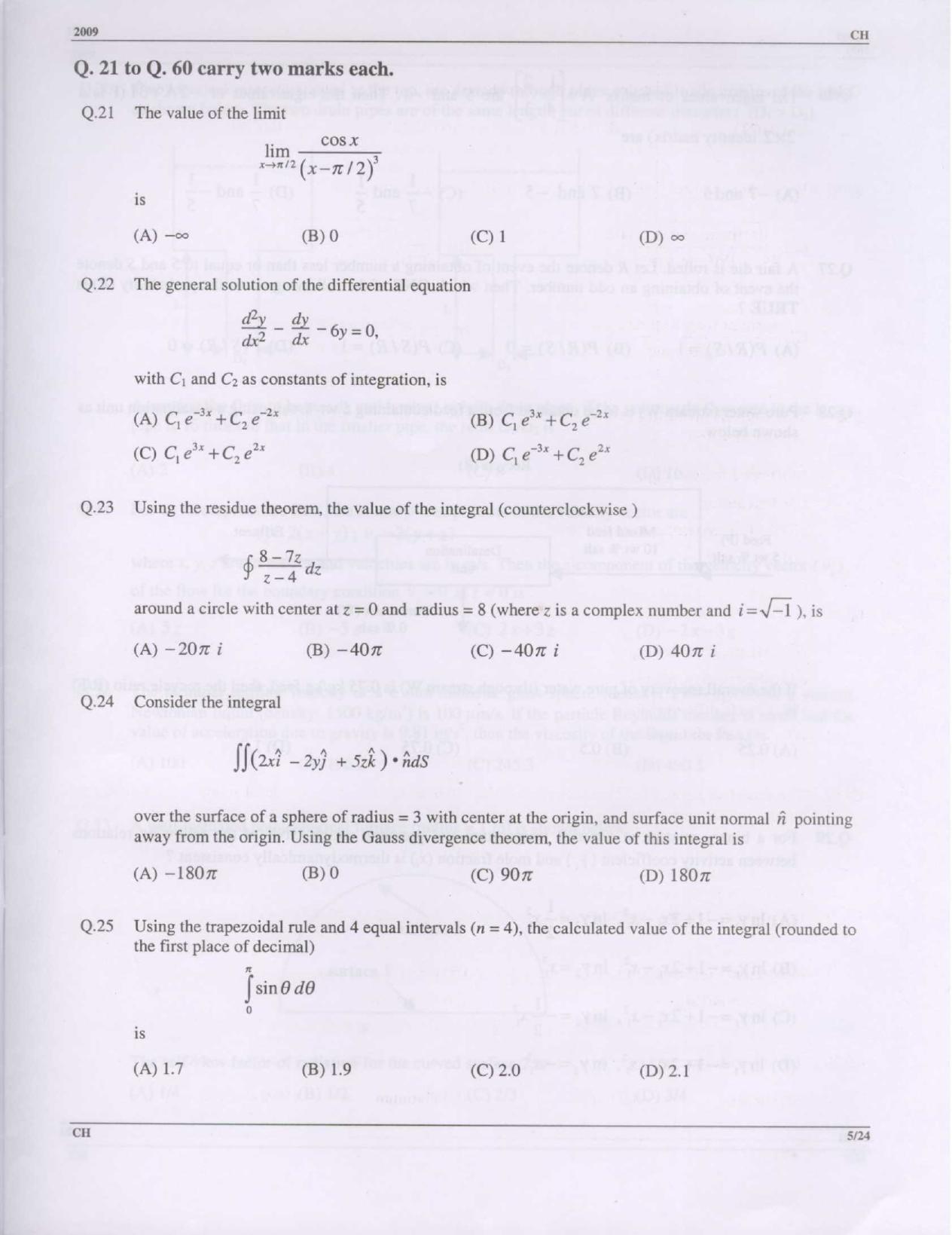 GATE 2009 Chemical Engineering (CH) Question Paper with Answer Key - Page 5