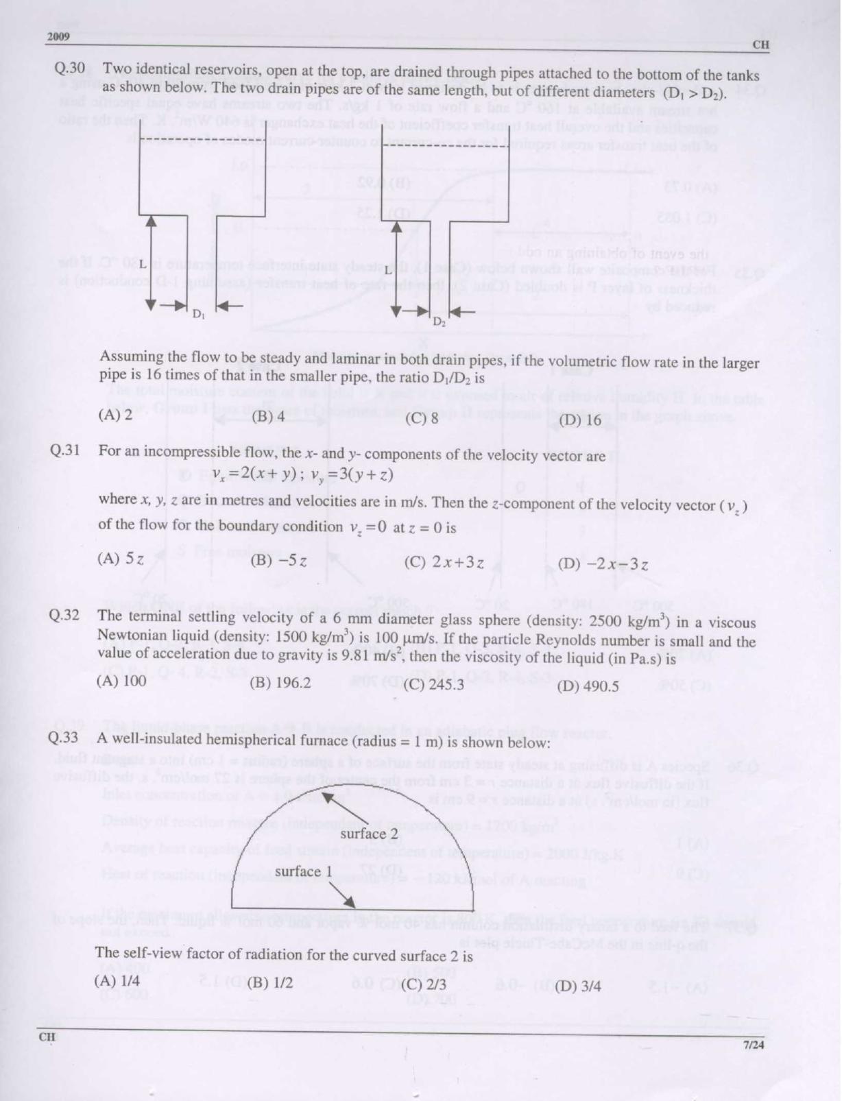 GATE 2009 Chemical Engineering (CH) Question Paper with Answer Key - Page 7