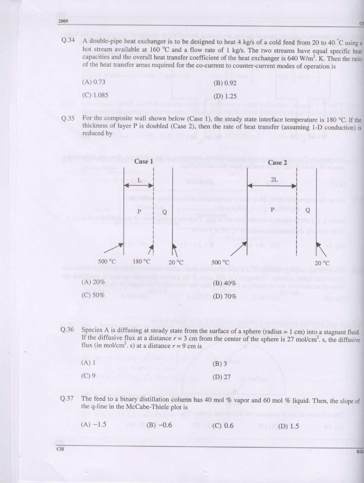 GATE 2009 Chemical Engineering (CH) Question Paper with Answer Key - Page 8