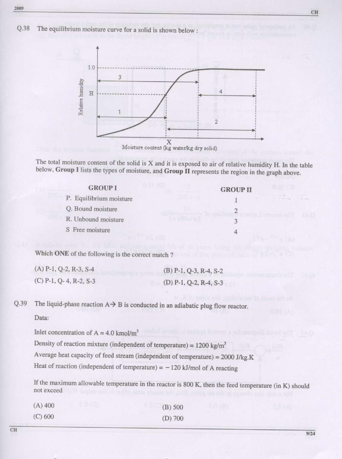 GATE 2009 Chemical Engineering (CH) Question Paper with Answer Key - Page 9