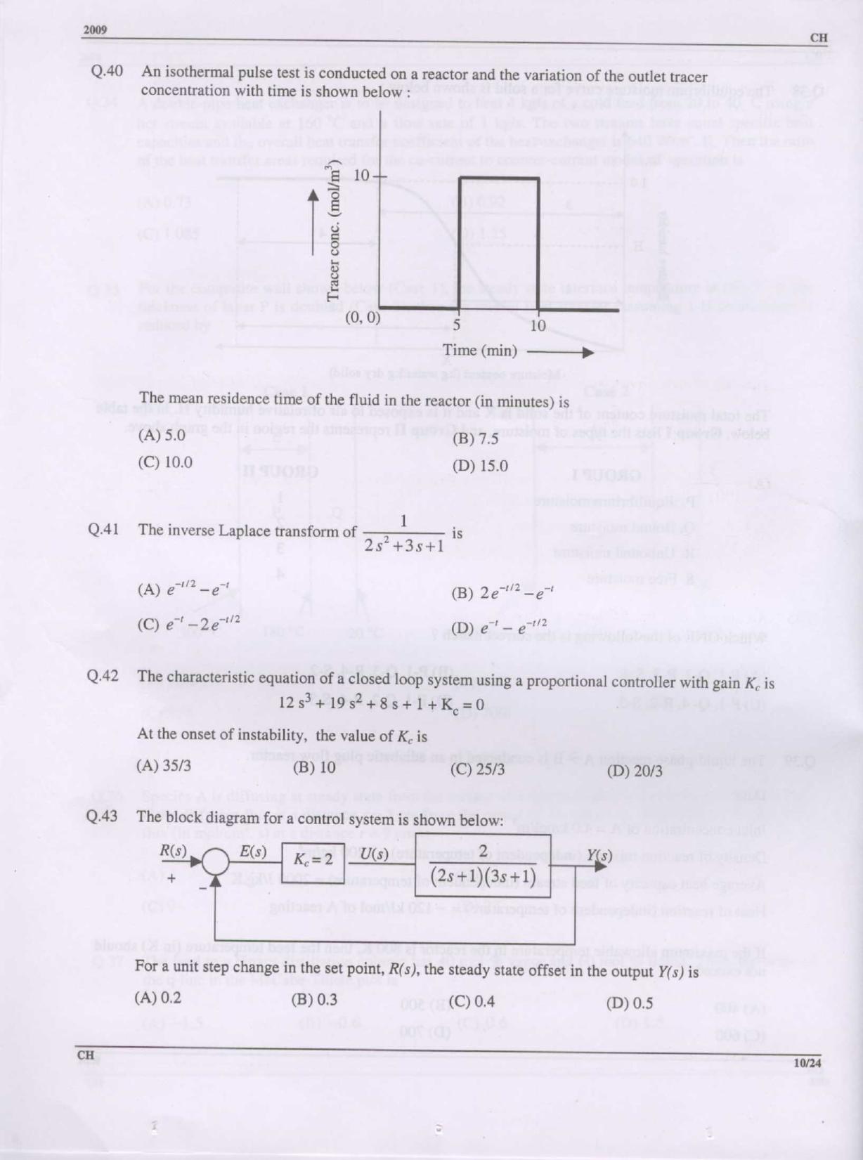 GATE 2009 Chemical Engineering (CH) Question Paper with Answer Key - Page 10