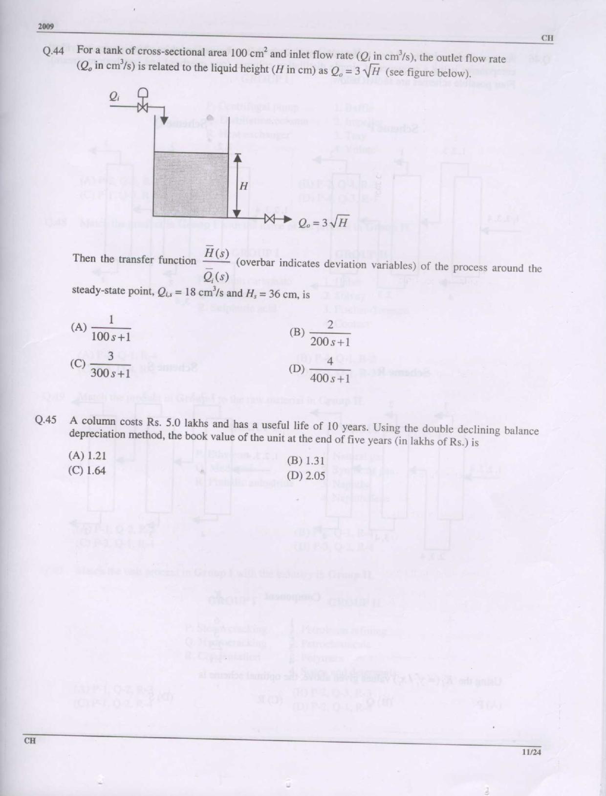 GATE 2009 Chemical Engineering (CH) Question Paper with Answer Key - Page 11