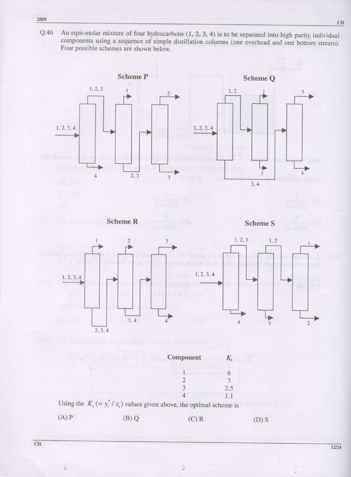 GATE 2009 Chemical Engineering (CH) Question Paper with Answer Key - Page 12