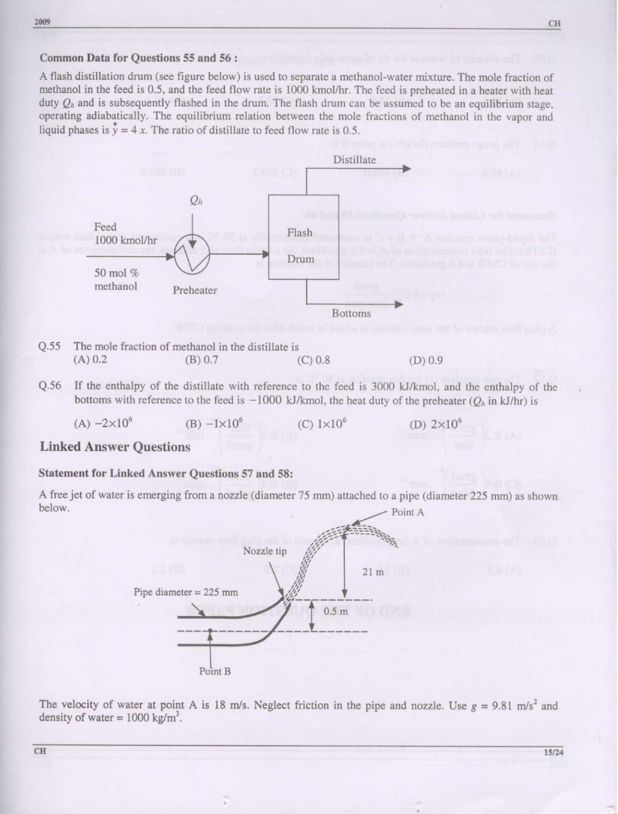 GATE 2009 Chemical Engineering (CH) Question Paper with Answer Key - Page 15