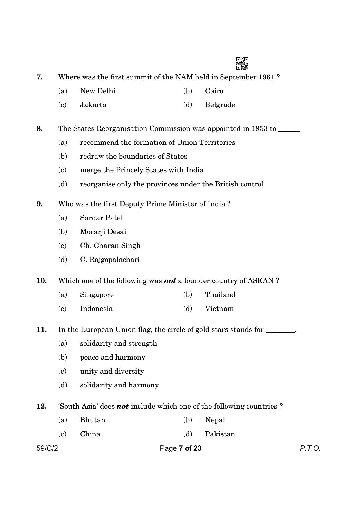 CBSE Class 12 59-2 Political Science 2023 (Compartment) Question Paper - Page 7