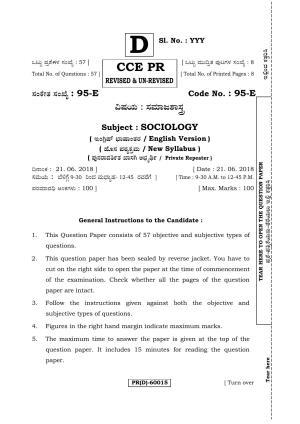Karnataka SSLC SOCIOLOGY - ENGLISH (95-E (PR) (Revised Un-Revised)_sp1) (Supplementary) June 2018 Question Paper