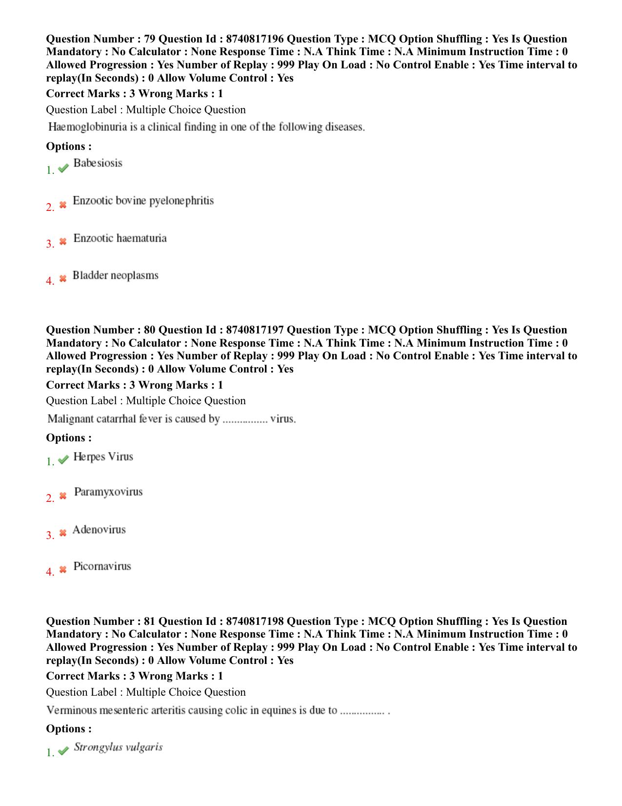 BHU RET Veterinary Medicine 2020 Question Paper - Page 44