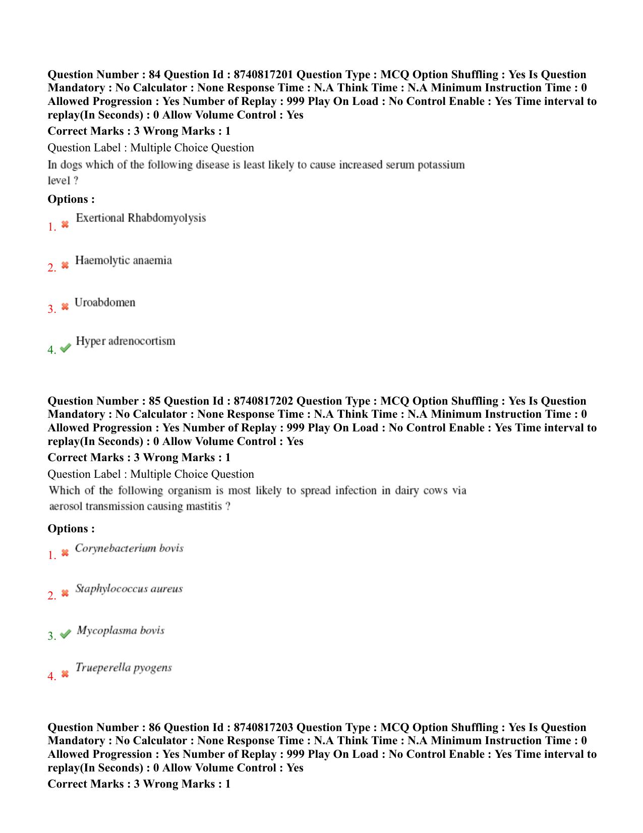BHU RET Veterinary Medicine 2020 Question Paper - Page 46